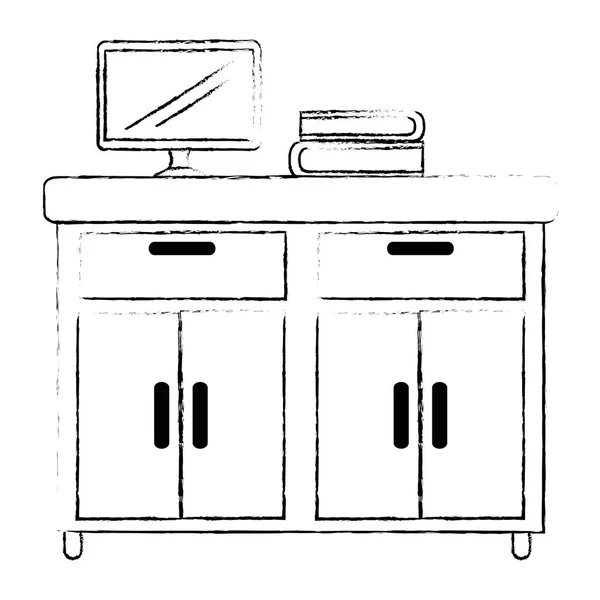 Cajón de madera de oficina con computadora y libros — Archivo Imágenes Vectoriales