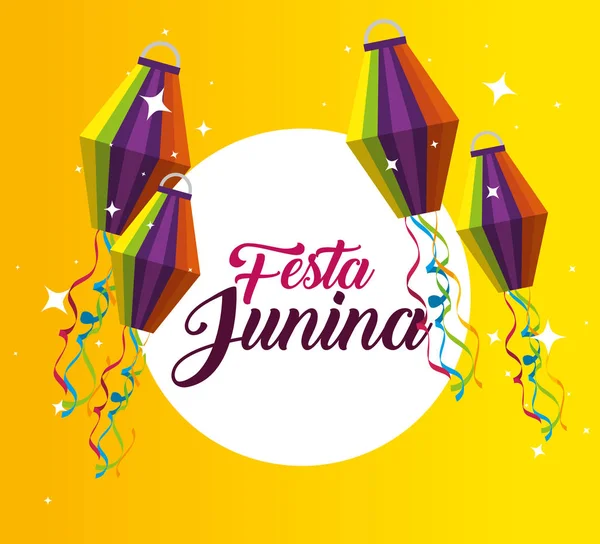 Этикетка с фонарями украшения к festa junina — стоковый вектор