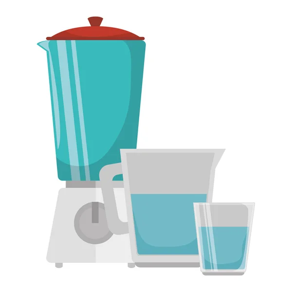 Tetera de utensilio con taza y licuadora — Vector de stock