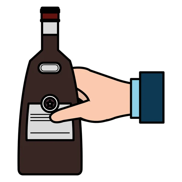 Hand with whiskey bottle drink — Stock Vector