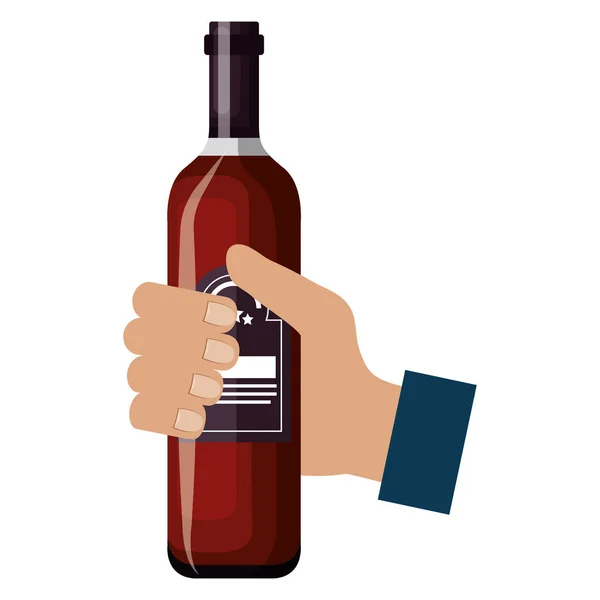 Hand with wine bottle drink — Stock Vector