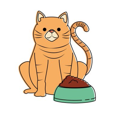 çanak gıda karakteri ile sevimli kedi maskotu