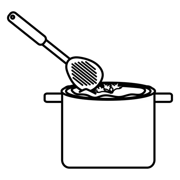 Kuchnia garnka i łyżka zupa gotowanie — Wektor stockowy