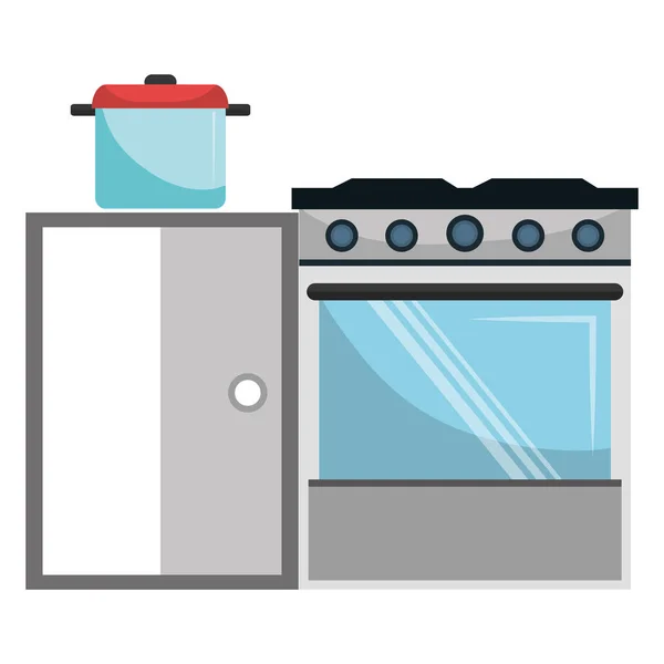 Horno de cocina con olla y cajón — Vector de stock