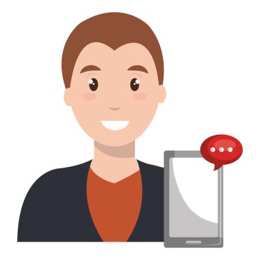 adam akıllı telefon ve konuşma balon