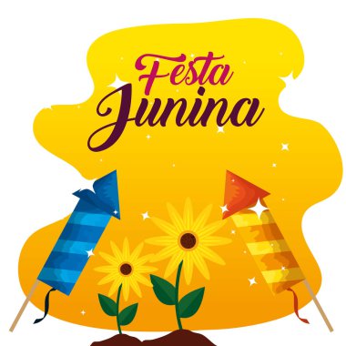 festa junina için havai fişek ile ayçiçeği bitkiler