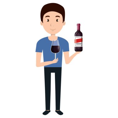 şarap şişesi içki ile adam