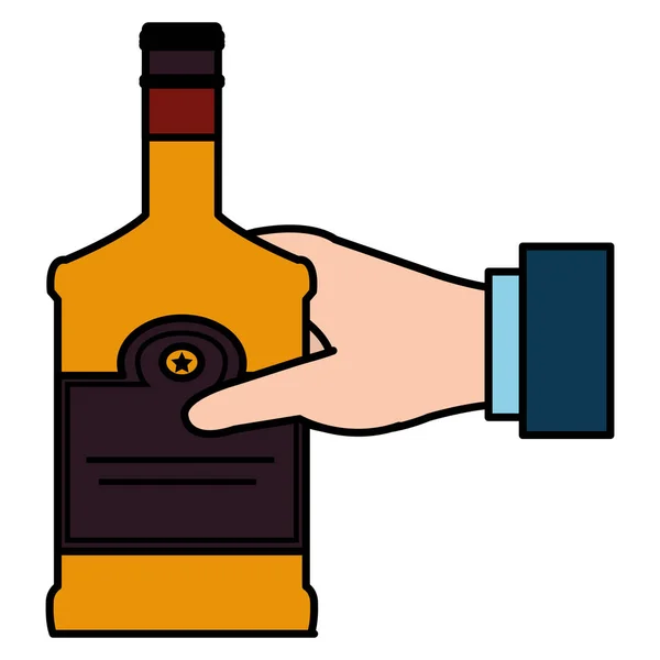 Hand with whiskey bottle drink — Stock Vector