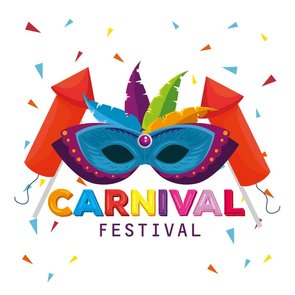 Masque avec plumes et feux d'artifice à la célébration traditionnelle du carnaval — Image vectorielle