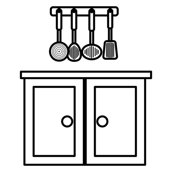 Keuken lade houten met gebruiksvoorwerpen opknoping — Stockvector