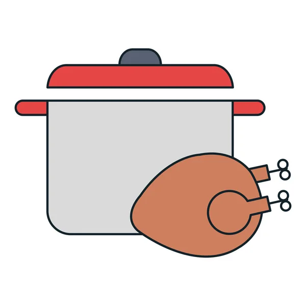 美味的鸡肉与锅 — 图库矢量图片