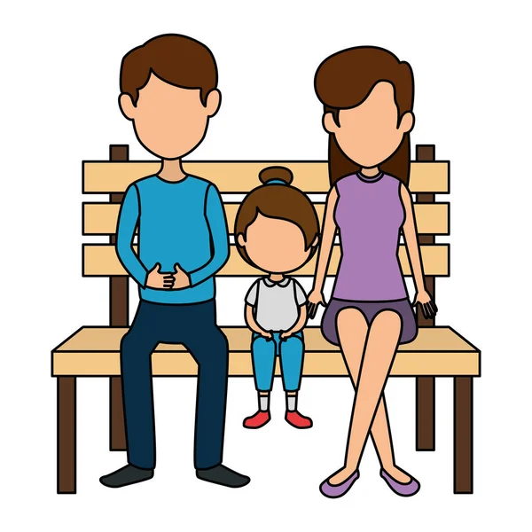 Parents couple with daughter in the park chair — Stock Vector