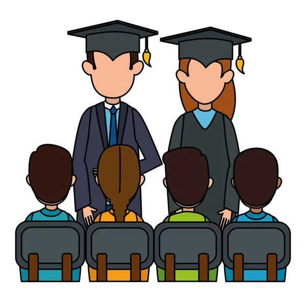 Couple students graduated with class — Stock Vector