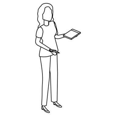 Defteri olan genç bir kadın.