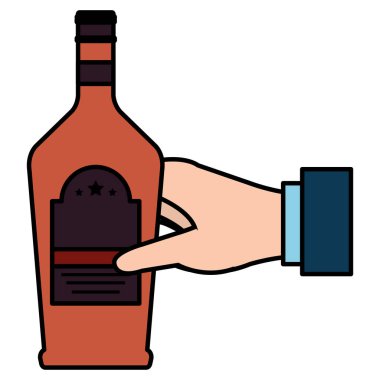 viski şişesi içkisi ile el