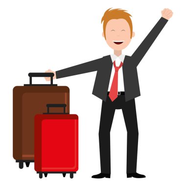 çanta avatar karakter ile mutlu işadamı