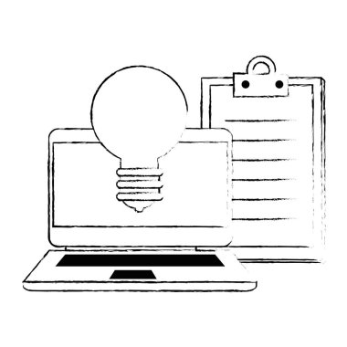 ampul ışığı ve kontrol listesi ile dizüstü bilgisayar
