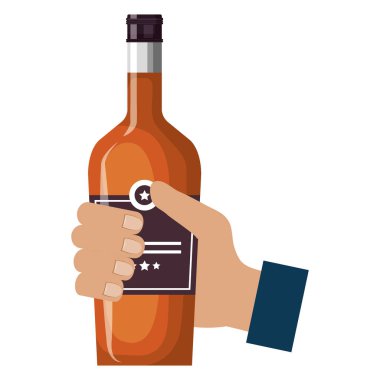 viski şişesi içkisi ile el