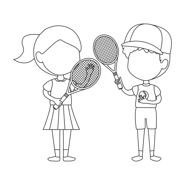 Petit couple d'enfants jouant des personnages de tennis — Image vectorielle