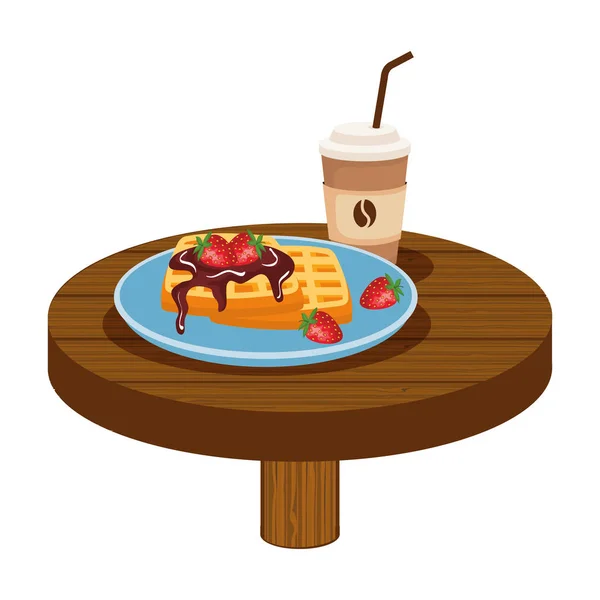 Delicioso desayuno en mesa de madera — Vector de stock