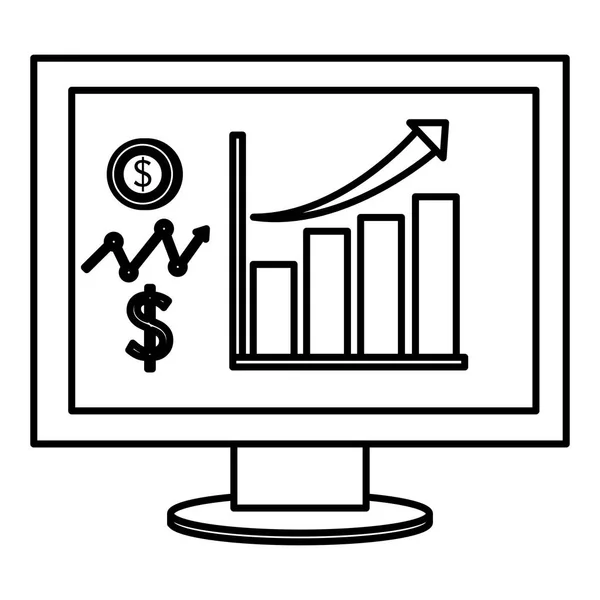 Pantalla de ordenador con estadísticas financieras — Vector de stock