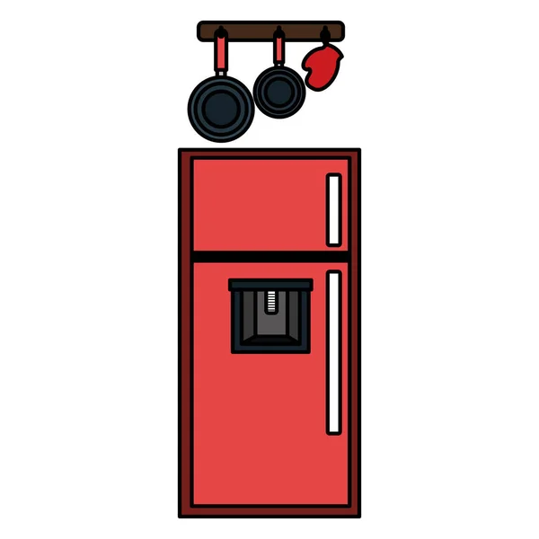 Keuken koelkast met gebruiksvoorwerpen opknoping — Stockvector