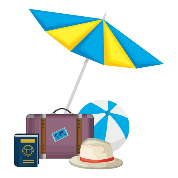 Ομπρέλα παραλία με αξεσουάρ διακοπών — Διανυσματικό Αρχείο
