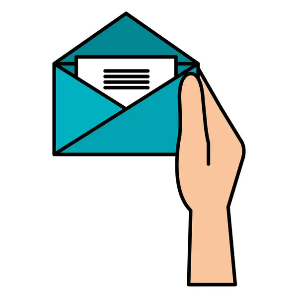 Mano con sobre de correo — Vector de stock