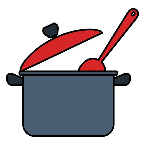 Kitchen pot with spoon isolated icon — Stock Vector
