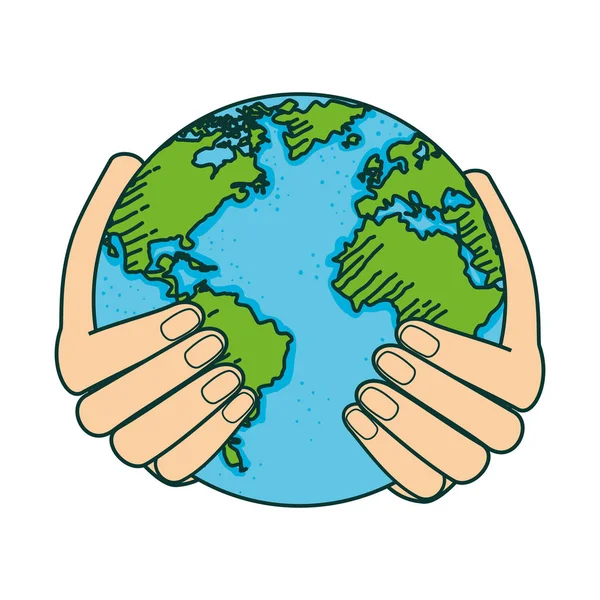 Hands lifting world planet earth — Stock Vector