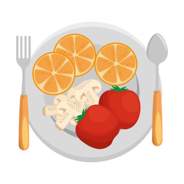 meyve ve sebzeli çanak ve çatal bıçak takımı