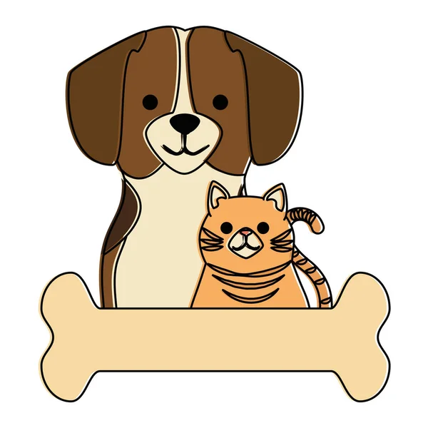 Roztomilý pes a kočka s kostmi — Stockový vektor