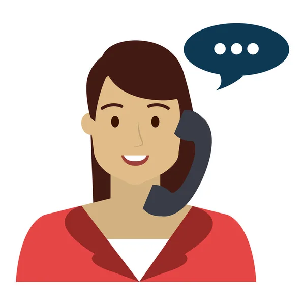 Call center woman with telephone and speech bubble — Stock Vector