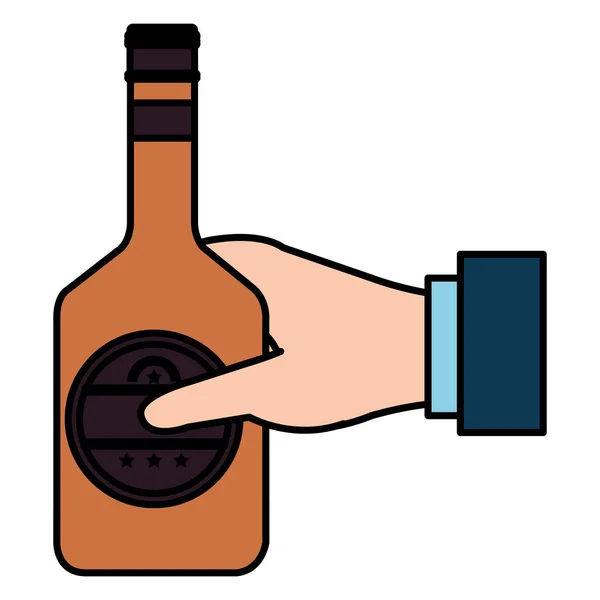 Viski şişesi içkisi ile el — Stok Vektör