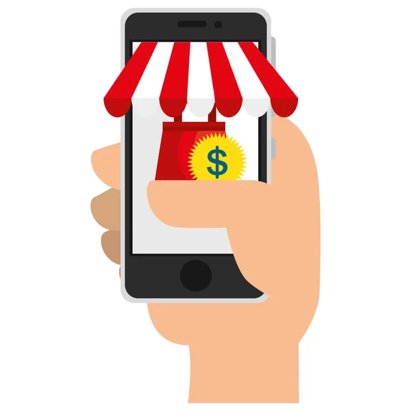 Comercio electrónico con smartphone — Vector de stock