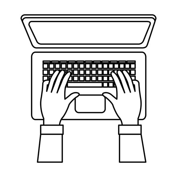 Laptop e mãos digitando — Vetor de Stock