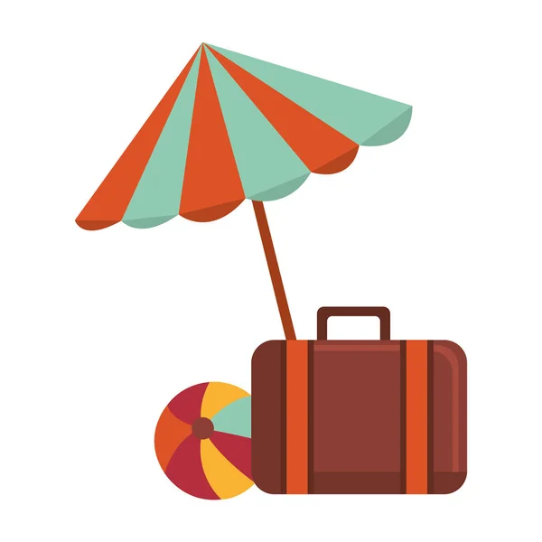 Umbrella beach with suitcase and balloon — Stock Vector