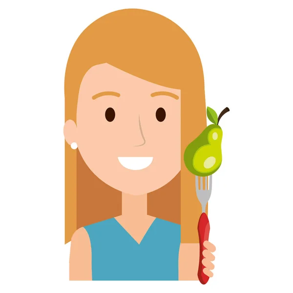 Femme à la poire fraîche à la fourchette — Image vectorielle