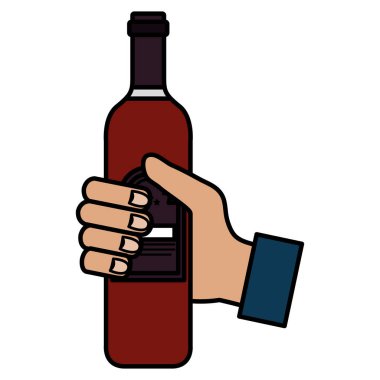 şarap şişesi içkisi ile el