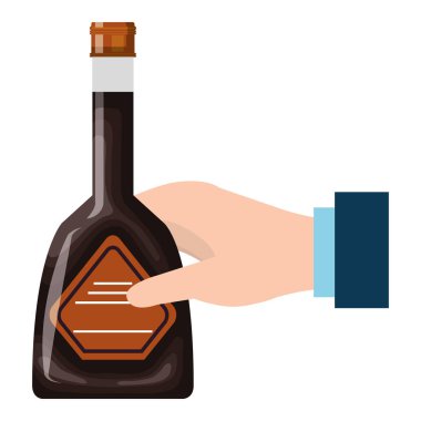 viski şişesi içkisi ile el