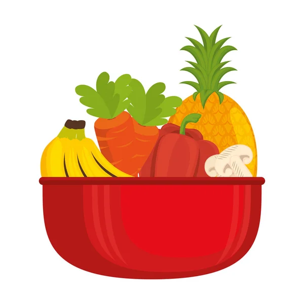 Tazón con frutas y verduras frescas — Vector de stock