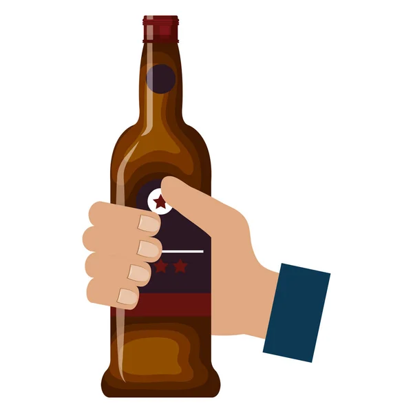 Mão com bebida garrafa de uísque — Vetor de Stock