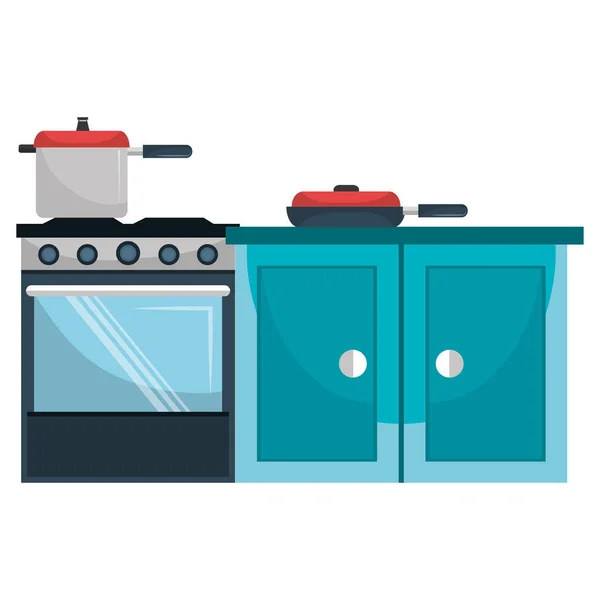 Horno de cocina con olla y cajón — Vector de stock