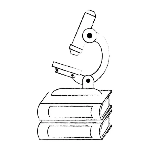 Libros de texto de pila con microscopio — Archivo Imágenes Vectoriales