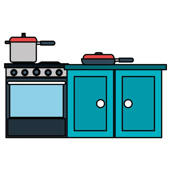 Кухонная печь с горшком и ящиком — стоковый вектор