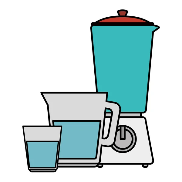 Tetera de utensilio con taza y licuadora — Vector de stock