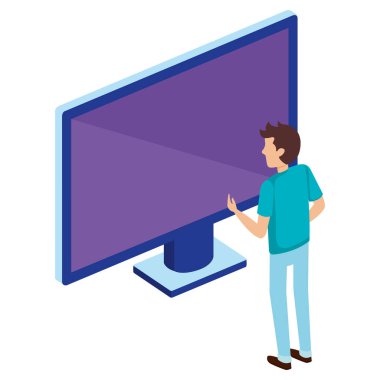 bilgisayar ekran ile genç adam