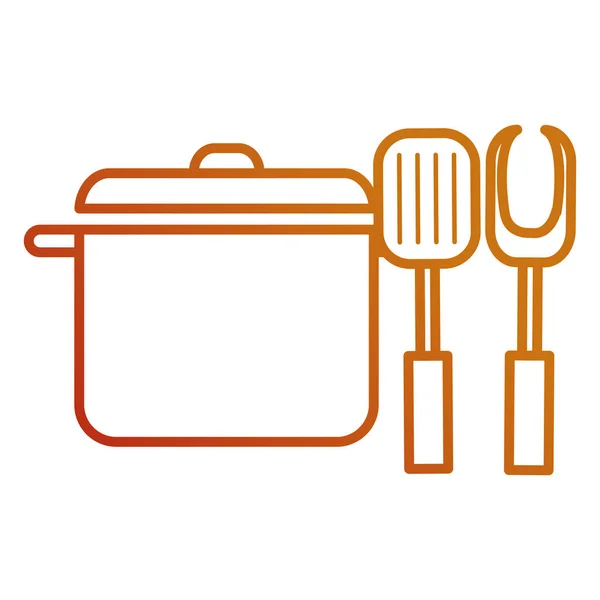 Keuken potje met vork en spatel — Stockvector