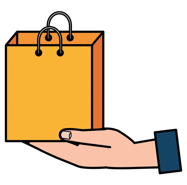 Hand with shopping paper bag — Stock Vector