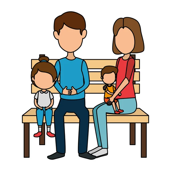 Parents couple with kids in the park chair characters — Stock Vector